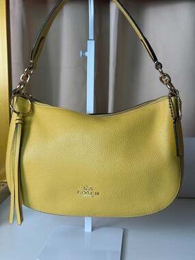 Coach Polished Pebble Leather Huda Hobo Bag in Bright Yellow